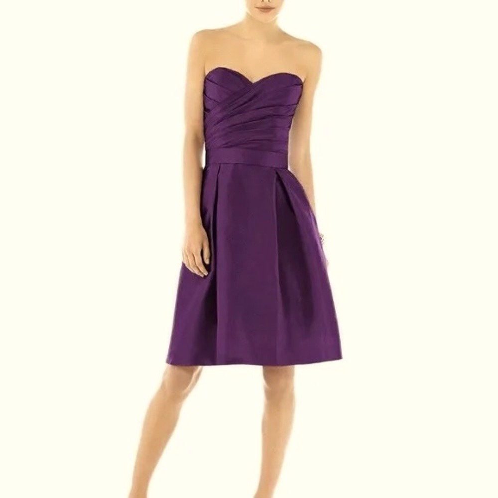 ALFRED SUNG Strapless Satin Cocktail Dress